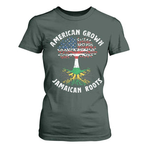 American Grown Jamaican Roots T Shirt For Women Retro USA Jamaica Flag TS10 Dark Forest Green Print Your Wear