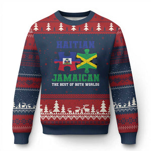 Haitian Jamaican Roots Ugly Christmas Sweater Haiti Jamaica Combo Puzzle TS10 Navy Red Print Your Wear
