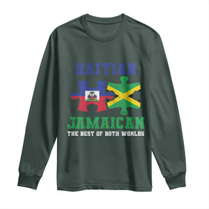 Haitian Jamaican Roots Long Sleeve Shirt Haiti Jamaica Combo Puzzle TS10 Dark Forest Green Print Your Wear