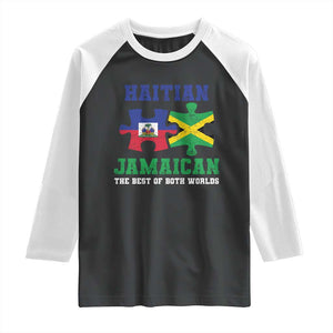 Haitian Jamaican Roots Raglan Shirt Haiti Jamaica Combo Puzzle TS10 Black White Print Your Wear