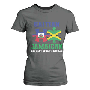Haitian Jamaican Roots T Shirt For Women Haiti Jamaica Combo Puzzle TS10 Dark Heather Print Your Wear