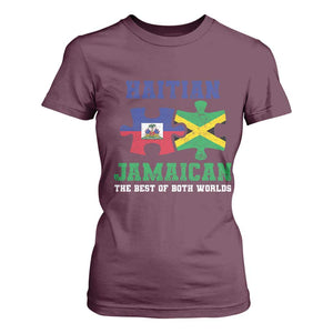 Haitian Jamaican Roots T Shirt For Women Haiti Jamaica Combo Puzzle TS10 Maroon Print Your Wear