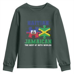 Haitian Jamaican Roots Youth Sweatshirt Haiti Jamaica Combo Puzzle TS10 Dark Forest Green Print Your Wear