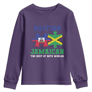Haitian Jamaican Roots Youth Sweatshirt Haiti Jamaica Combo Puzzle TS10 Purple Print Your Wear