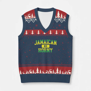 Jamaican Me Horny V-Neck Knit Sweater Vest Funny Caribbean Party TS10 Navy Red Print Your Wear