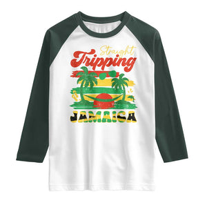 Jamaica Vacation Raglan Shirt Straight Trippin Jamaica Family Girls Trip TS10 White Dark Forest Green Print Your Wear