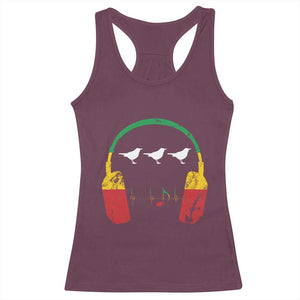 Little Birds Racerback Tank Top Rastafari Rasta Reggae Music Headphones Jamaican Pride TS10 Maroon Print Your Wear