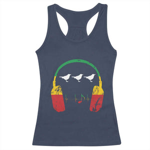 Little Birds Racerback Tank Top Rastafari Rasta Reggae Music Headphones Jamaican Pride TS10 Navy Print Your Wear