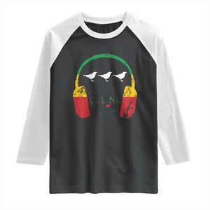 Little Birds Raglan Shirt Rastafari Rasta Reggae Music Headphones Jamaican Pride TS10 Black White Print Your Wear