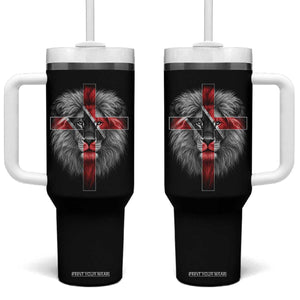 Lion of Judah Cross Trinidadian Flag Tumbler With Handle Christian Faith Trini Trinidad And Tobago Pride