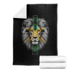 Lion of Judah Cross Jamaica Flag Throw Blanket Christian Faith Jamaican Pride
