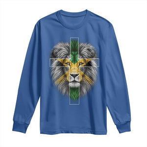 Lion of Judah Cross Jamaica Flag Long Sleeve Shirt Christian Faith Jamaican Pride