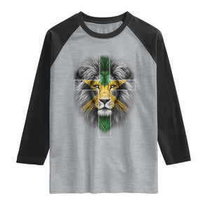 Lion of Judah Cross Jamaica Flag Raglan Shirt Christian Faith Jamaican Pride