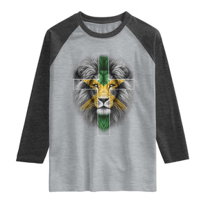Lion of Judah Cross Jamaica Flag Raglan Shirt Christian Faith Jamaican Pride