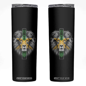 Lion of Judah Cross Jamaica Flag Skinny Tumbler Christian Faith Jamaican Pride