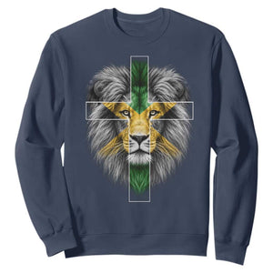 Lion of Judah Cross Jamaica Flag Sweatshirt Christian Faith Jamaican Pride