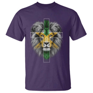 Lion of Judah Cross Jamaica Flag T Shirt Christian Faith Jamaican Pride