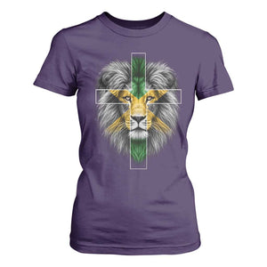 Lion of Judah Cross Jamaica Flag T Shirt For Women Christian Faith Jamaican Pride