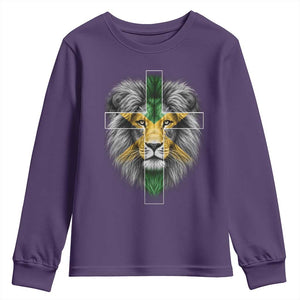 Lion of Judah Cross Jamaica Flag Youth Sweatshirt Christian Faith Jamaican Pride