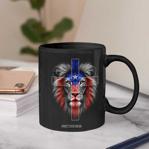 Lion of Judah Cross Puerto Rico Flag Coffee Mug Christian Faith Puerto Rican Pride