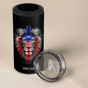 Lion of Judah Cross Puerto Rico Flag 4 in 1 Can Cooler Tumbler Christian Faith Puerto Rican Pride
