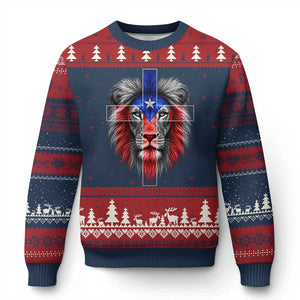 Lion of Judah Cross Puerto Rico Flag Ugly Christmas Sweater Christian Faith Puerto Rican Pride