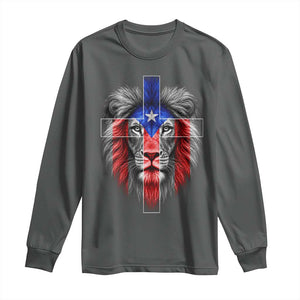 Lion of Judah Cross Puerto Rico Flag Long Sleeve Shirt Christian Faith Puerto Rican Pride