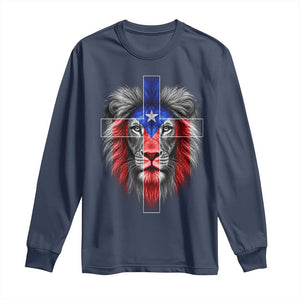 Lion of Judah Cross Puerto Rico Flag Long Sleeve Shirt Christian Faith Puerto Rican Pride