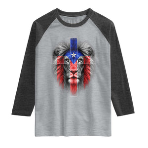 Lion of Judah Cross Puerto Rico Flag Raglan Shirt Christian Faith Puerto Rican Pride