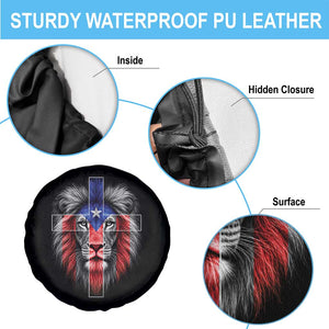 Lion of Judah Cross Puerto Rico Flag Spare Tire Cover Christian Faith Puerto Rican Pride