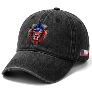 Lion of Judah Cross Puerto Rico Flag Washed Cotton Baseball Cap Christian Faith Puerto Rican Pride