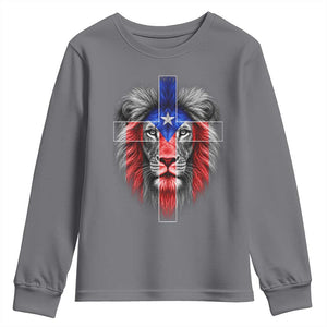 Lion of Judah Cross Puerto Rico Flag Youth Sweatshirt Christian Faith Puerto Rican Pride
