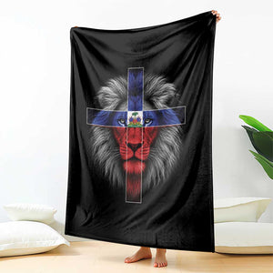 Lion of Judah Cross Haiti Flag Throw Blanket Christian Faith Haitian Pride