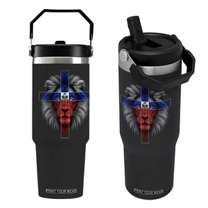 Lion of Judah Cross Haiti Flag Flip Straw Tumbler Christian Faith Haitian Pride