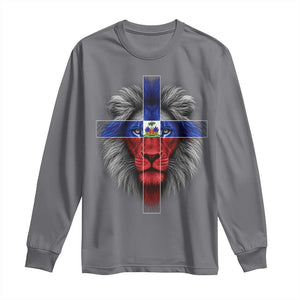 Lion of Judah Cross Haiti Flag Long Sleeve Shirt Christian Faith Haitian Pride