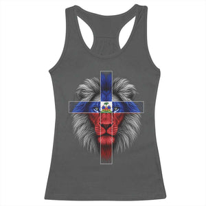 Lion of Judah Cross Haiti Flag Racerback Tank Top Christian Faith Haitian Pride