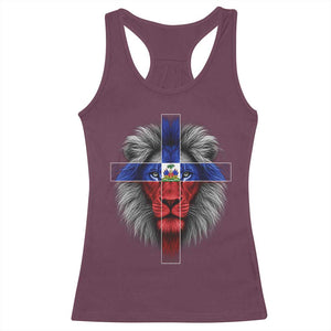 Lion of Judah Cross Haiti Flag Racerback Tank Top Christian Faith Haitian Pride