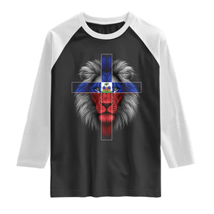 Lion of Judah Cross Haiti Flag Raglan Shirt Christian Faith Haitian Pride