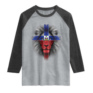 Lion of Judah Cross Haiti Flag Raglan Shirt Christian Faith Haitian Pride