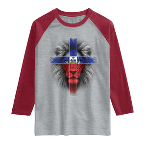 Lion of Judah Cross Haiti Flag Raglan Shirt Christian Faith Haitian Pride