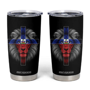 Lion of Judah Cross Haiti Flag Tumbler Cup Christian Faith Haitian Pride