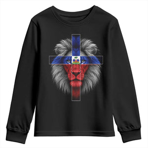 Lion of Judah Cross Haiti Flag Youth Sweatshirt Christian Faith Haitian Pride