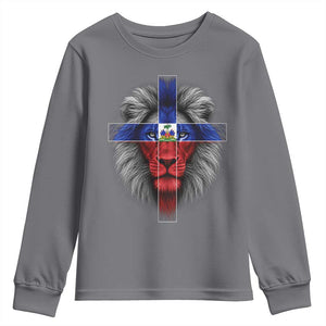Lion of Judah Cross Haiti Flag Youth Sweatshirt Christian Faith Haitian Pride