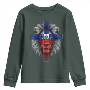 Lion of Judah Cross Haiti Flag Youth Sweatshirt Christian Faith Haitian Pride