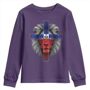 Lion of Judah Cross Haiti Flag Youth Sweatshirt Christian Faith Haitian Pride