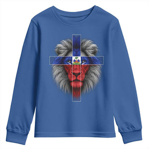Lion of Judah Cross Haiti Flag Youth Sweatshirt Christian Faith Haitian Pride