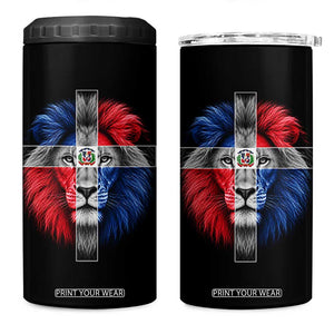Lion of Judah Cross Dominican Republic Flag 4 in 1 Can Cooler Tumbler Christian Faith Dominican Pride