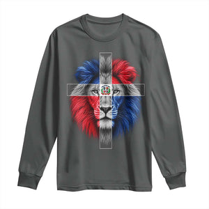 Lion of Judah Cross Dominican Republic Flag Long Sleeve Shirt Christian Faith Dominican Pride