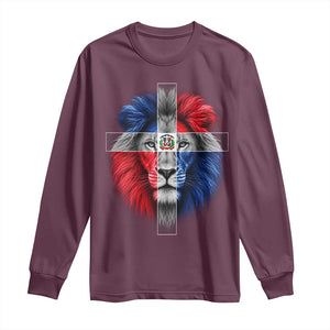Lion of Judah Cross Dominican Republic Flag Long Sleeve Shirt Christian Faith Dominican Pride