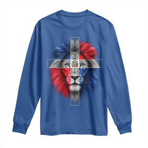 Lion of Judah Cross Dominican Republic Flag Long Sleeve Shirt Christian Faith Dominican Pride